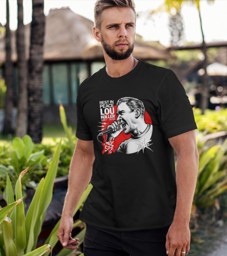 Rest In Peace Lou Koller 1967 2026 HxC Microphone Art Red And White T-Shirt