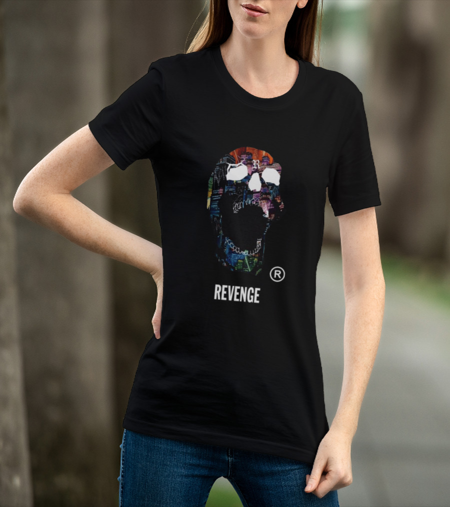 Revenge Neon Skull Cityscape Lights Black T-Shirt