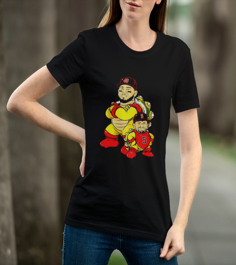 St Louis Cardinals Yadier Molina Albert Pujols Bowser Caricature 40 5 Red Cap T-Shirt