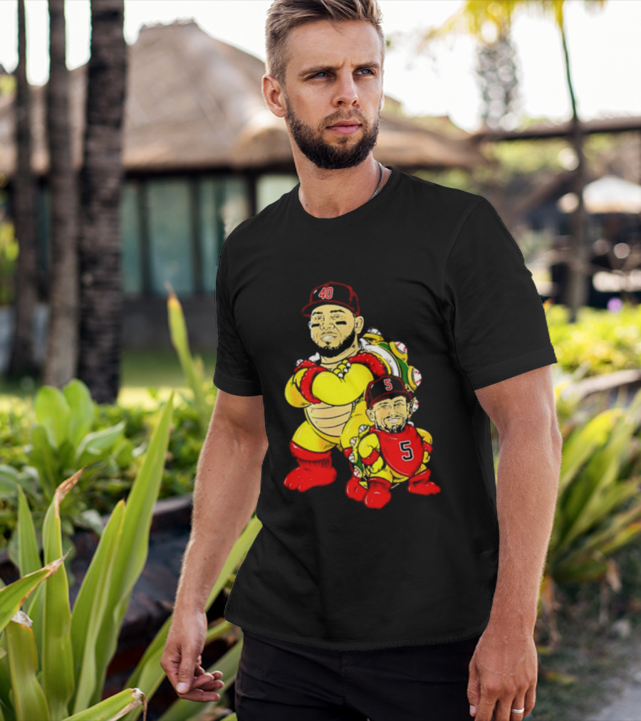 St Louis Cardinals Yadier Molina Albert Pujols Bowser Caricature 40 5 Red Cap T-Shirt