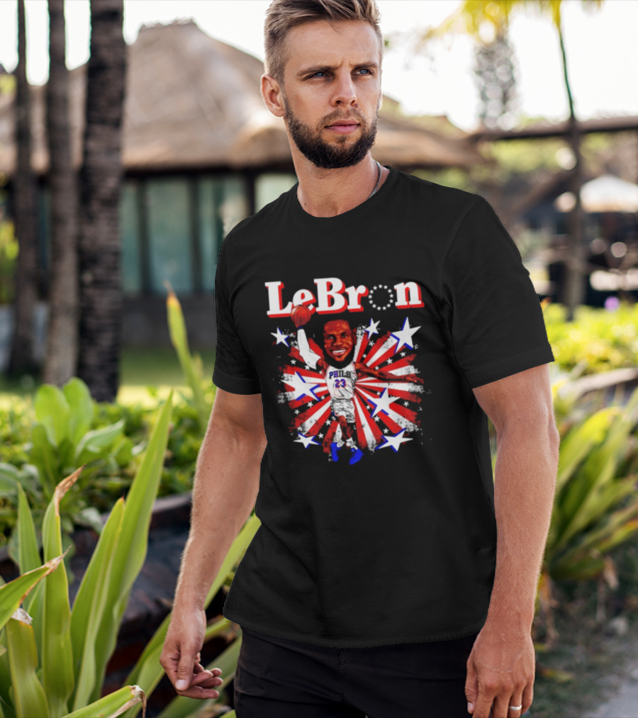 LeBron Stars PH 23 Basketball Caricature 76ers Red White Blue T-Shirt
