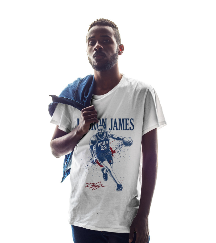 LeBron James 23 Philly Basketball Blue And Red Splash T-Shirt