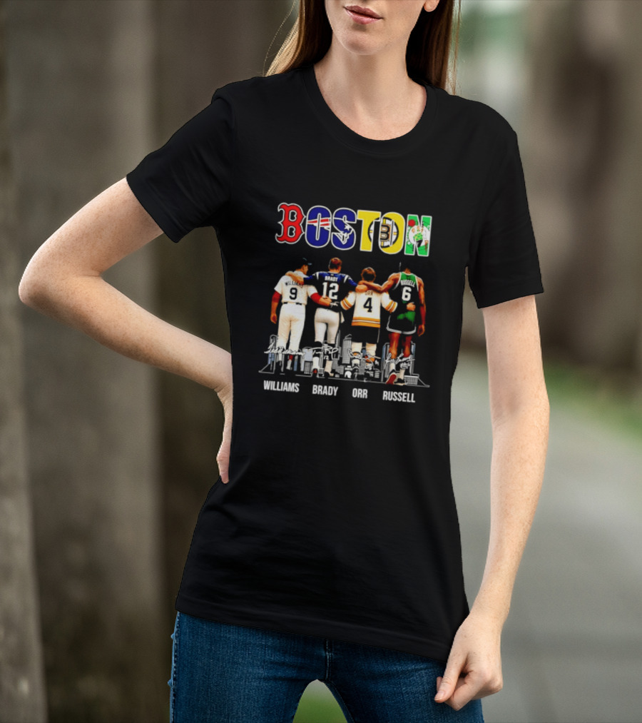 Boston Red Sox Patriots Bruins Celtics Williams Brady Orr Russell T-Shirt