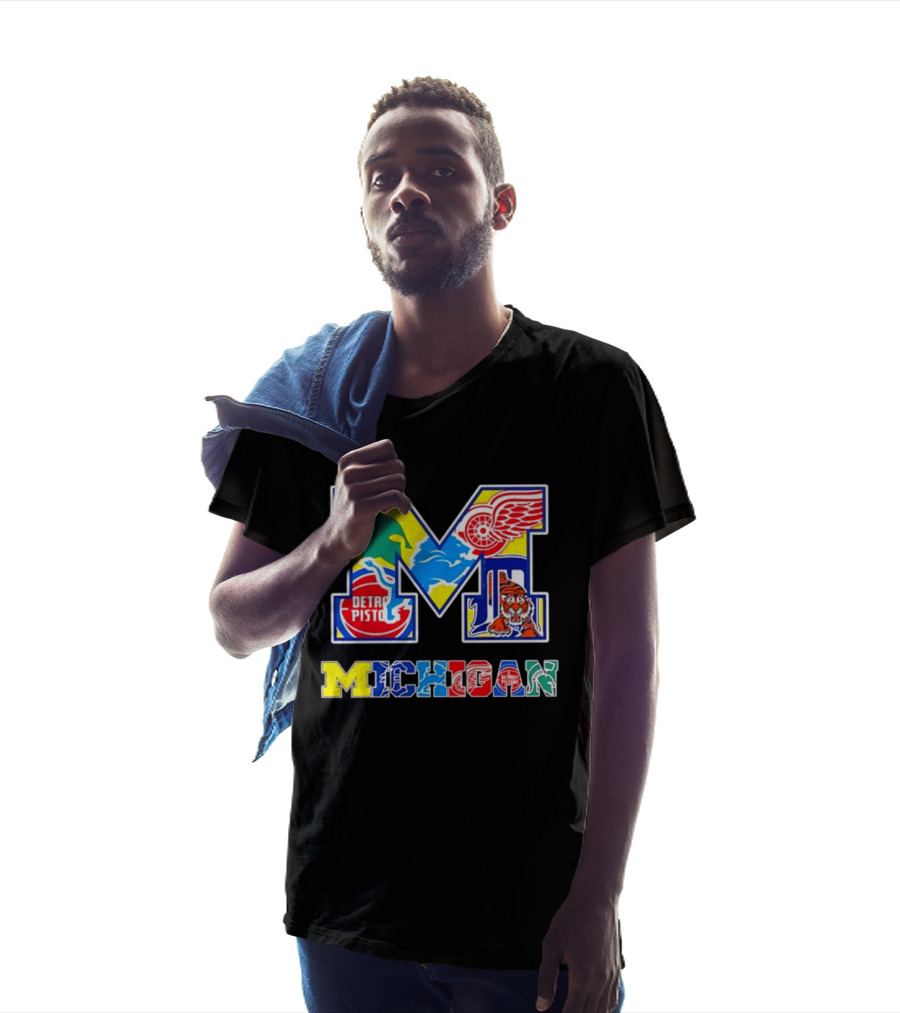 Michigan Detroit Pistons Red Wings Tigers Lions Wolverines Icons M T-Shirt
