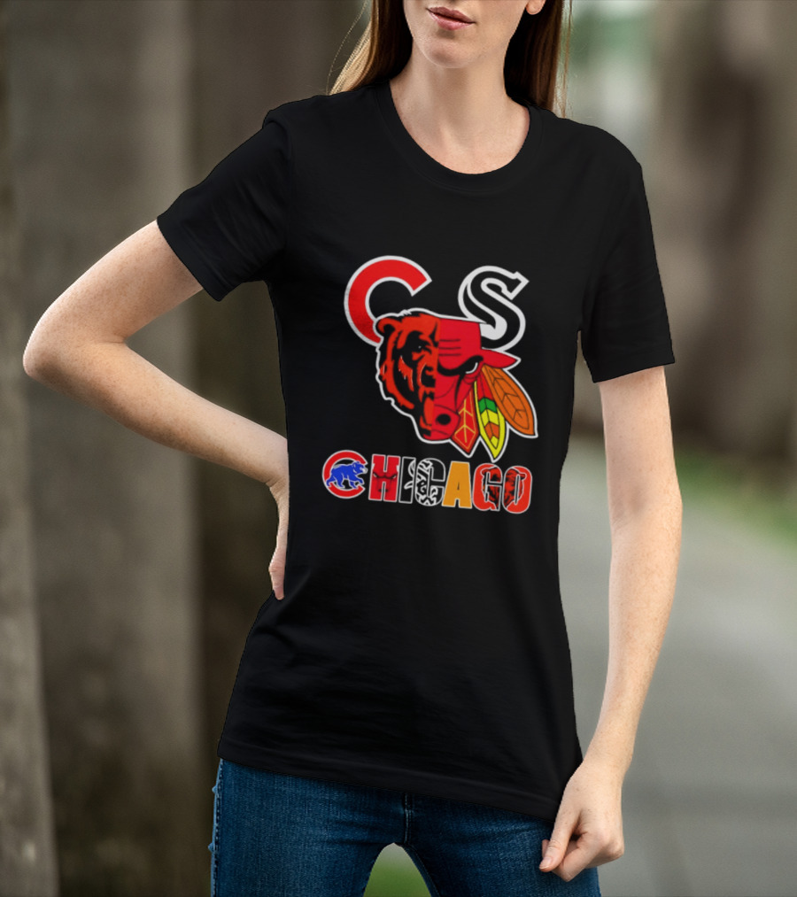 Chicago Bears Bulls Blackhawks Cubs White Sox Sports Team Collage T-Shirt