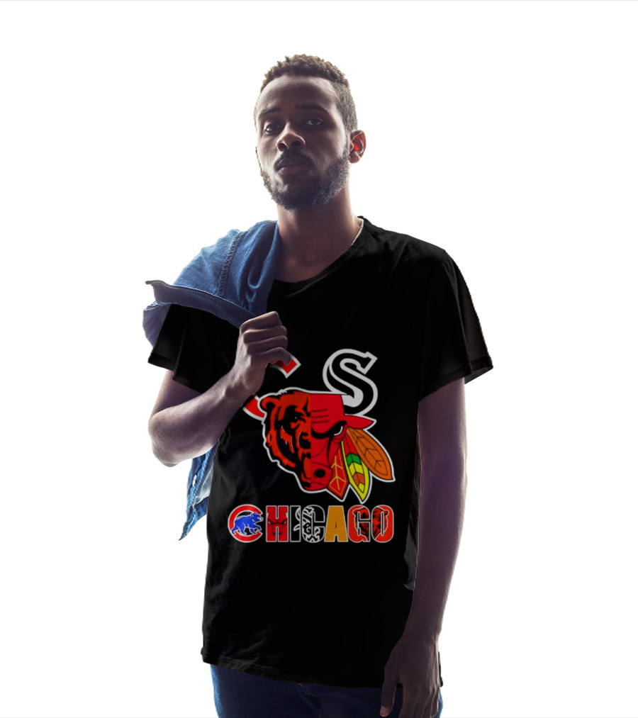 Chicago Bears Bulls Blackhawks Cubs White Sox Sports Team Collage T-Shirt