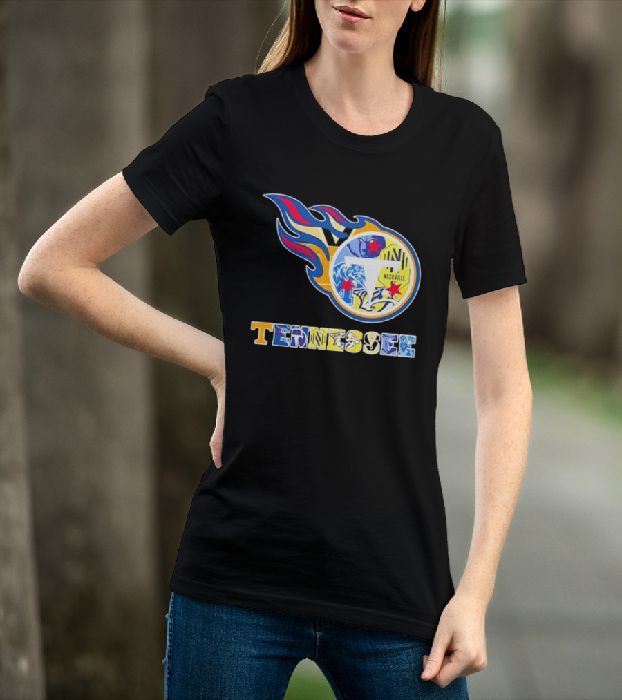 Tennessee Titans Nashville Predators Memphis Grizzlies Nashville SC Logos Mashup T-Shirt