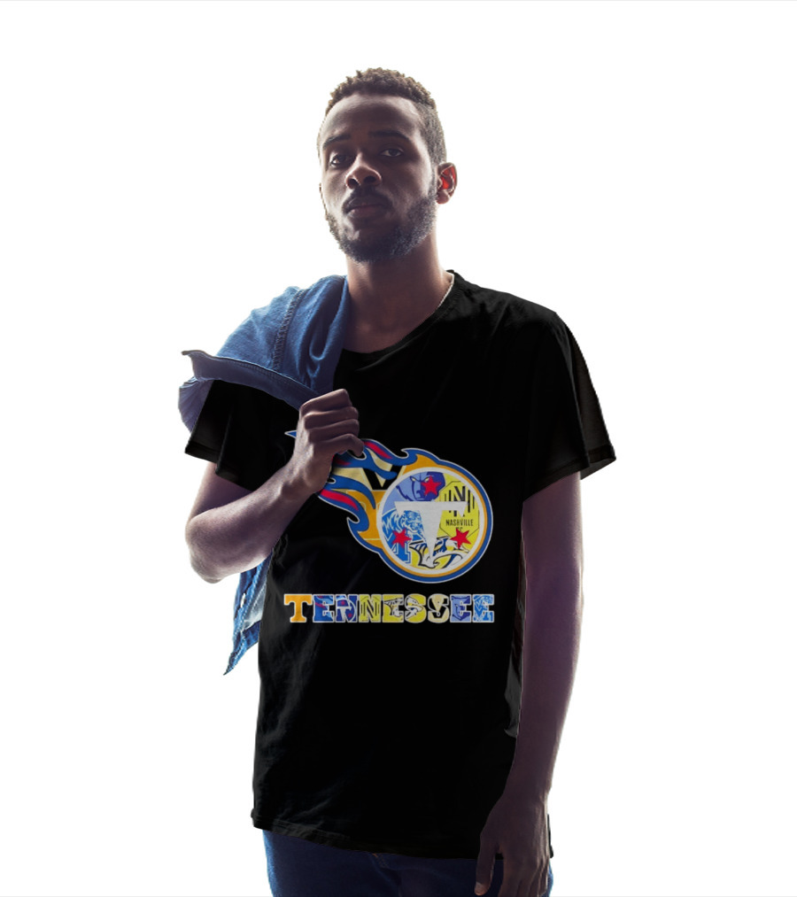 Tennessee Titans Nashville Predators Memphis Grizzlies Nashville SC Logos Mashup T-Shirt