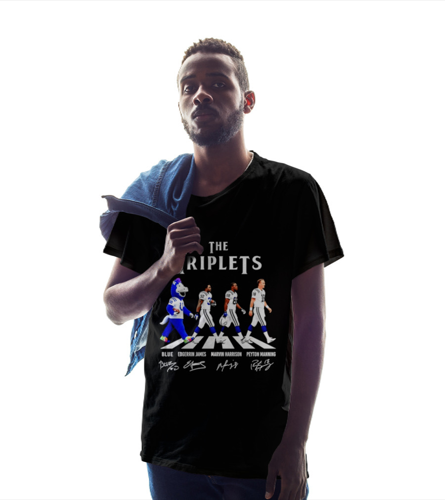 The Triplets Blue Edgerrin James Marvin Harrison Peyton Manning Indianapolis Colts Abbey Road Signatures T-Shirt