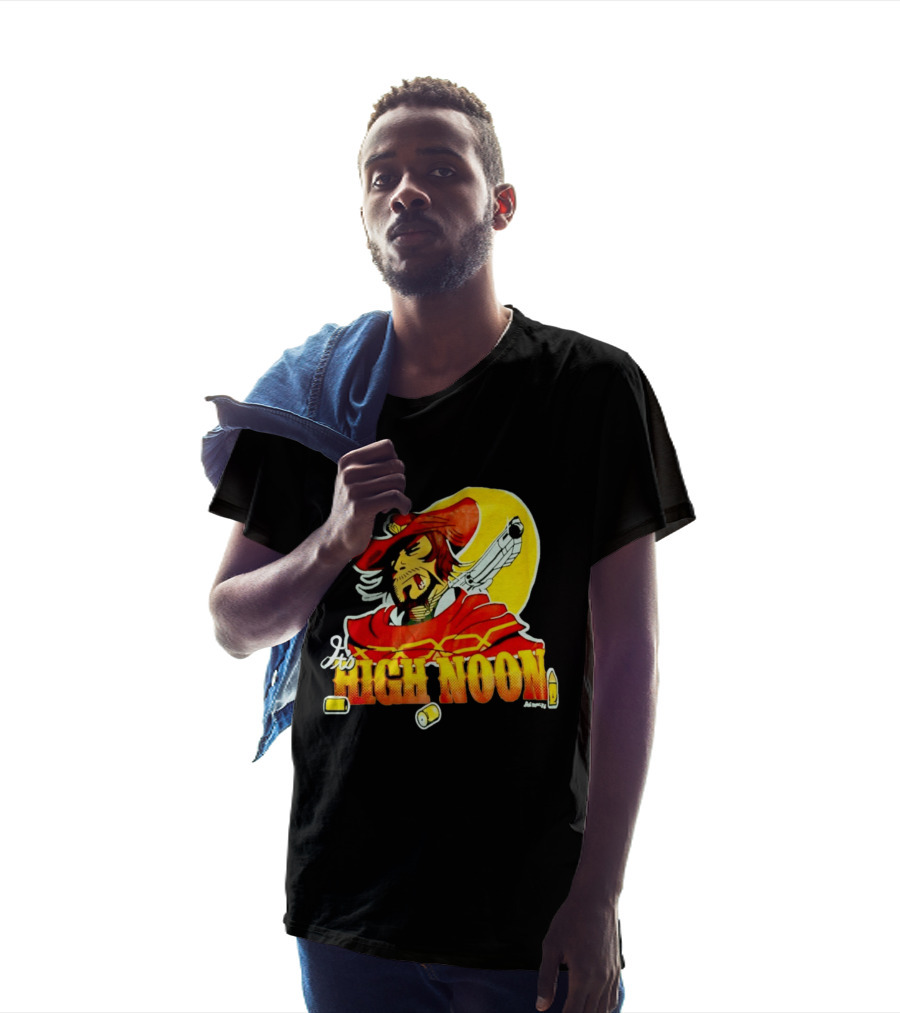 It's High Noon Cowboy With Red Cape And Pistol In Front Of Yellow Sun T-Shirt