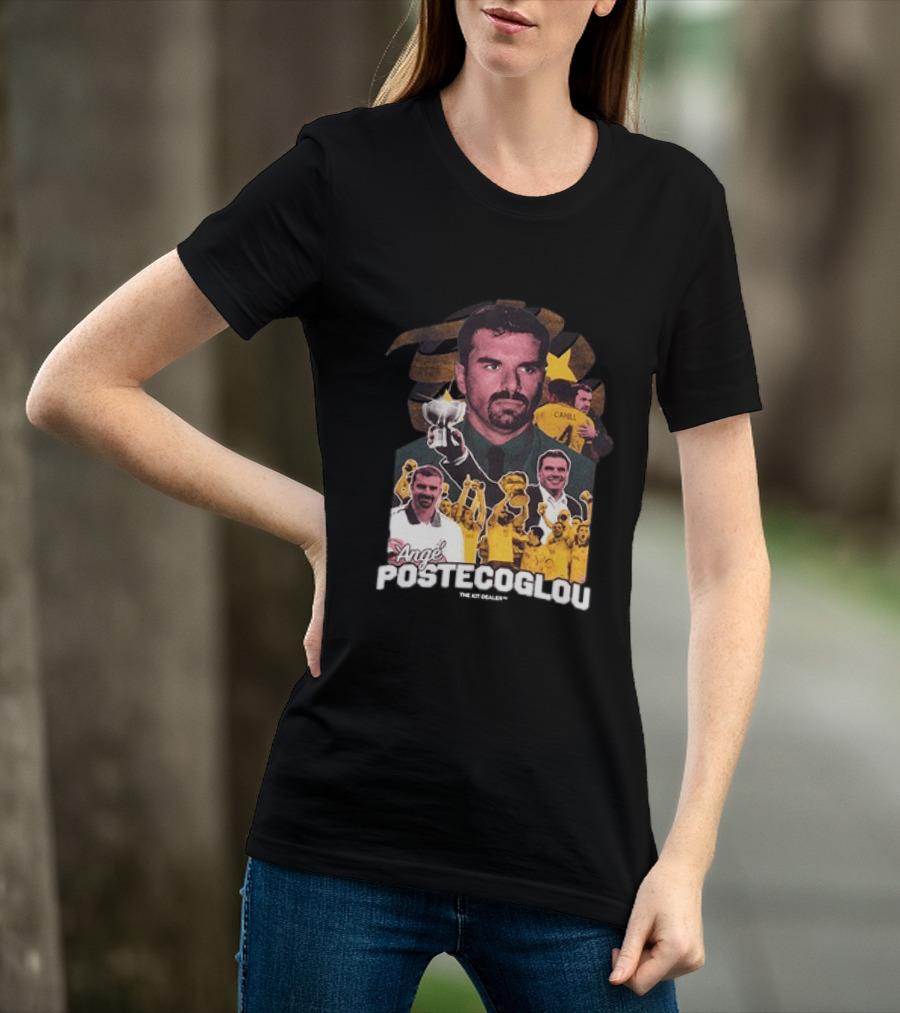 Ange Postecoglou Celebratory Moments With Trophy And Team T-Shirt