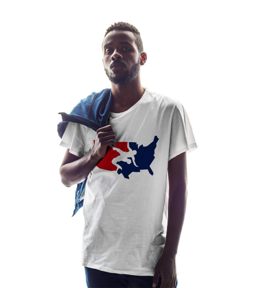 USA Wrestling Map Silhouette Red Blue T-Shirt