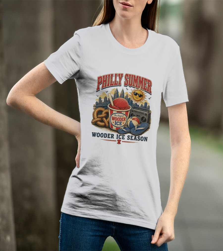 Philly Summer Wooder Ice Season With Pretzel Boombox And Sunglasses Sun T-Shirt