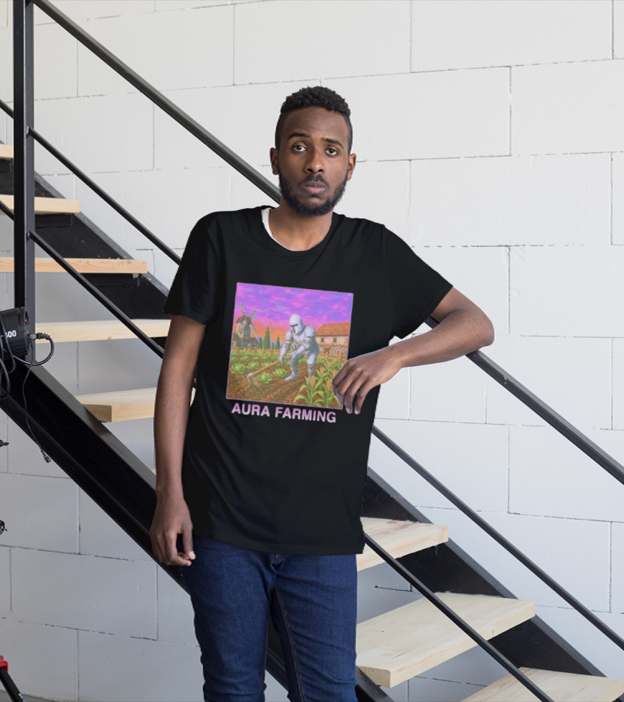 Aura Farming Knight Medieval Meme Windmill Crops Cabbage Garden T-Shirt