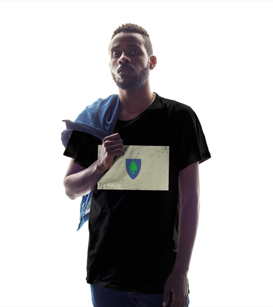 Massachusetts Flag Pine Tree Symbol On Vintage Shield T-Shirt