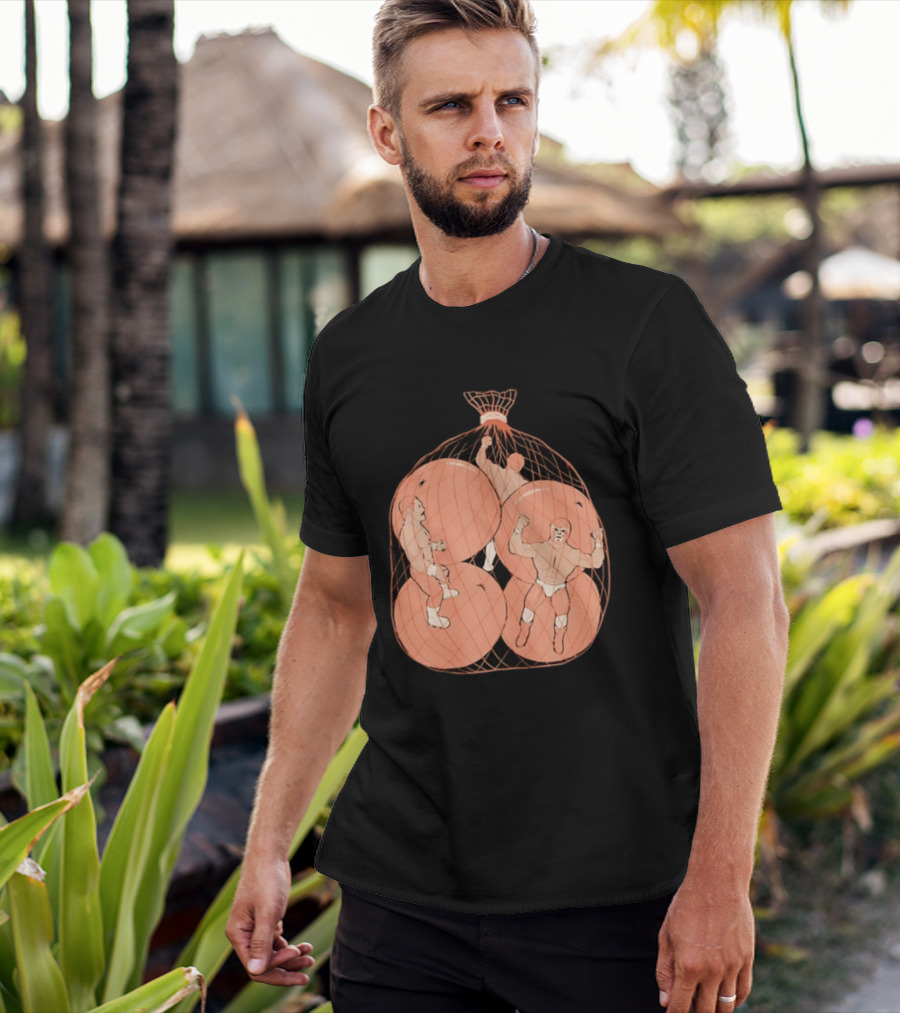 Wrestlers In Orange Produce Bag Mesh T-Shirt