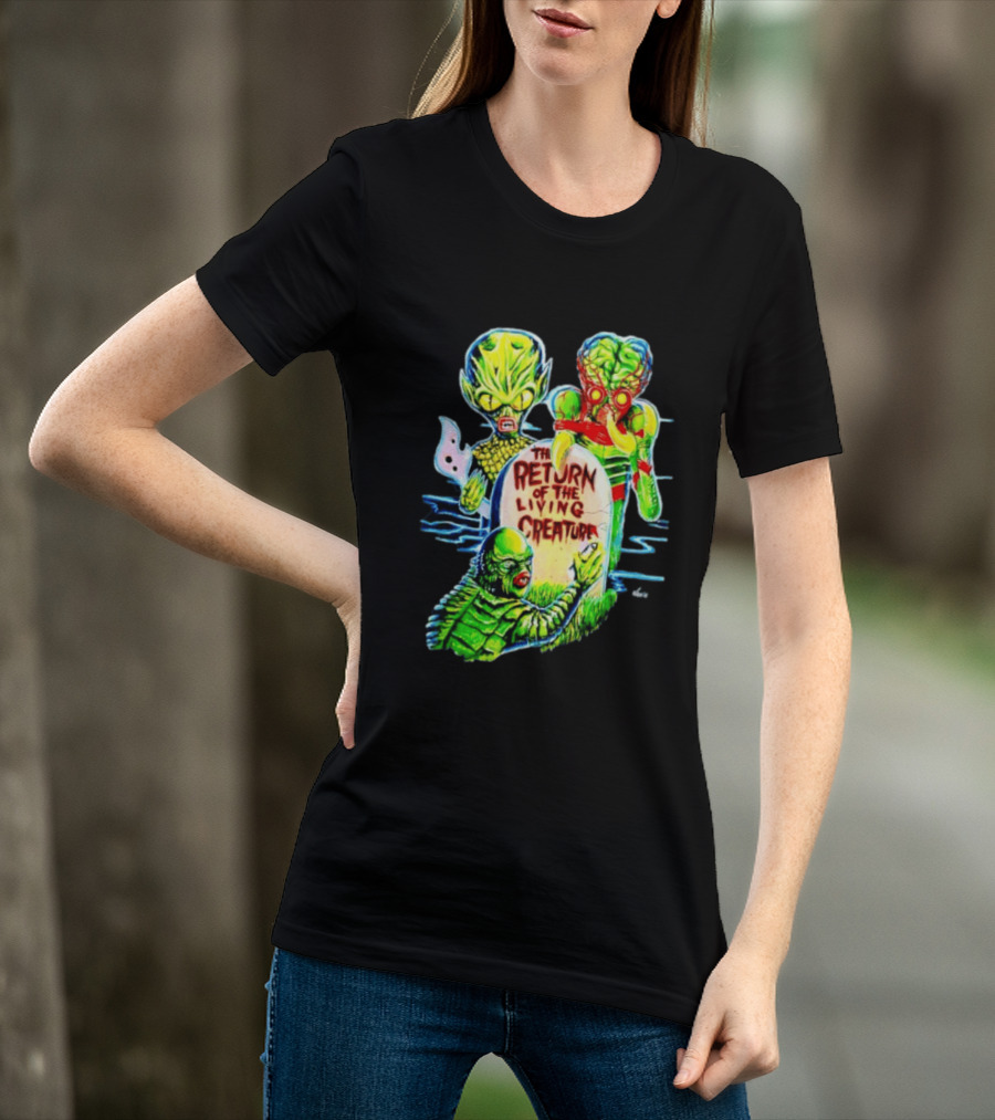 The Return Of The Living Creature Horror Movie Monsters And Tombstone Scene T-Shirt