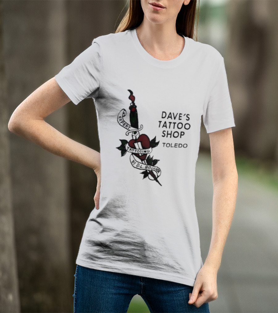 Dave's Tattoo Shop Toledo Expert Tattooing By DL Boucher Heart And Dagger Tattoo T-Shirt