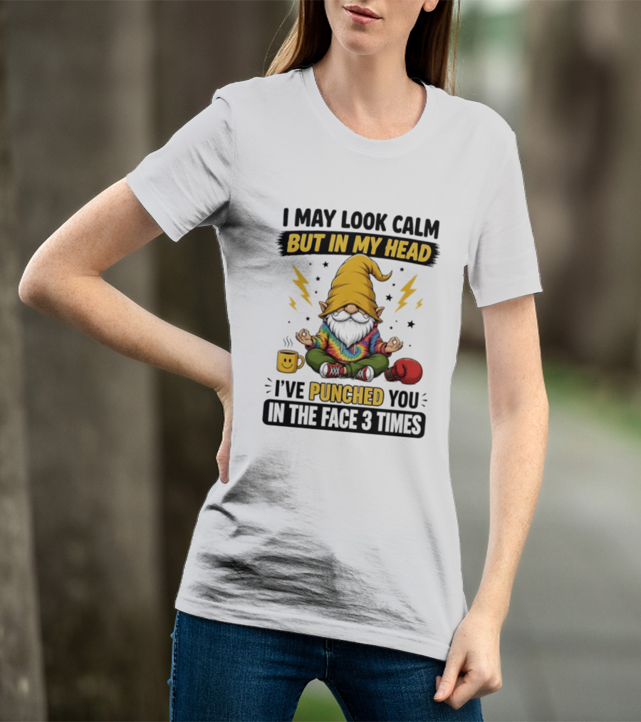 Gnome I May Look Calm But In My Head I've Punched You In The Face 3 Times T-Shirt