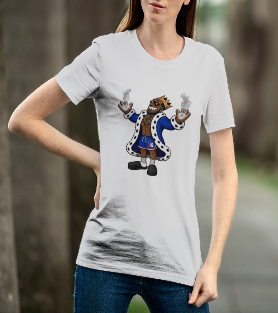 Philadelphia 76ers Cartoon King LeBron James Style Player With Crown And Robe T-Shirt