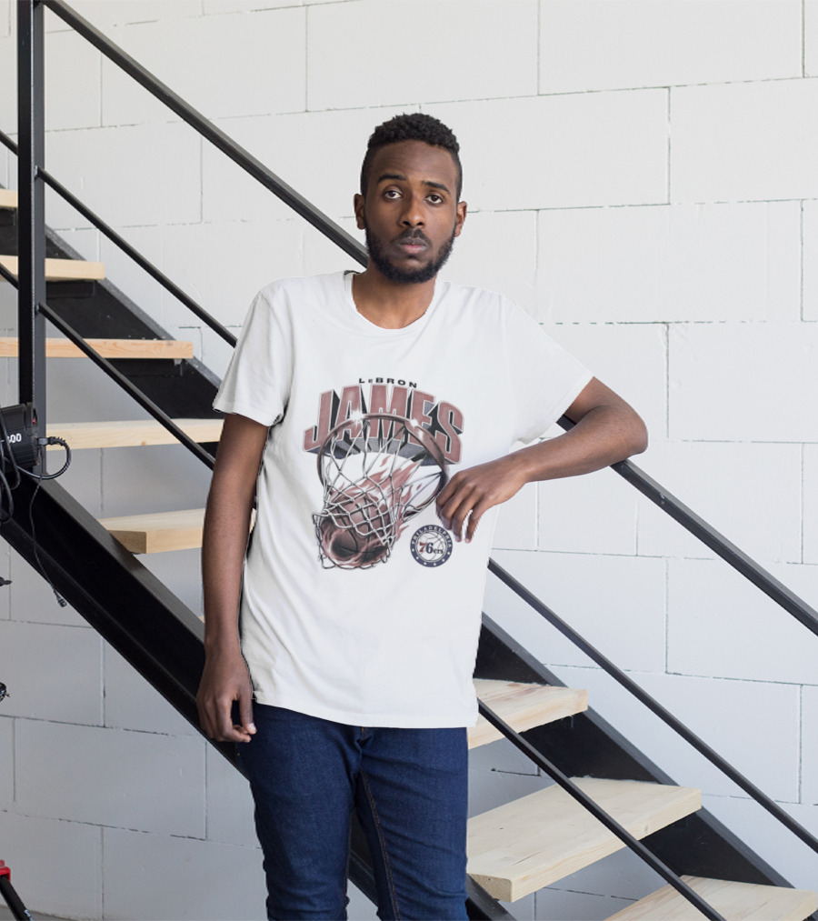 LeBron James Basketball Hoop Fire Philadelphia 76ers T-Shirt