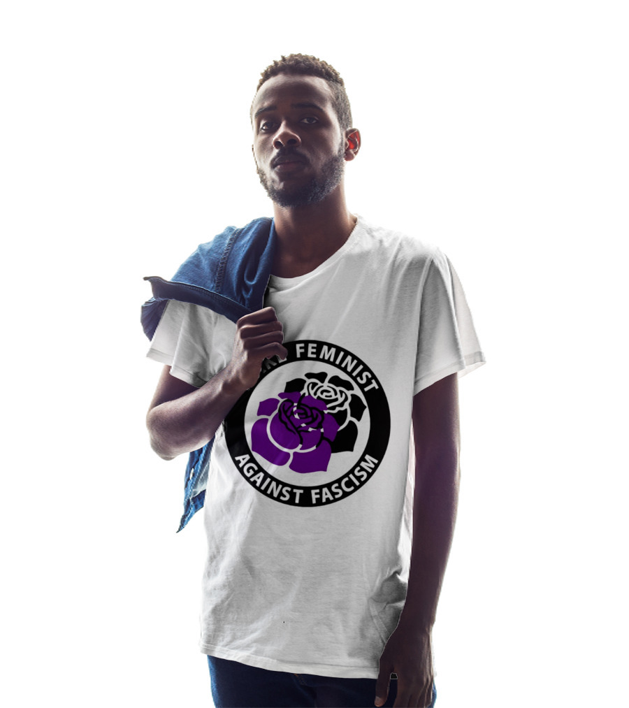 Make Feminist Against Fascism Purple Black Rose T-Shirt