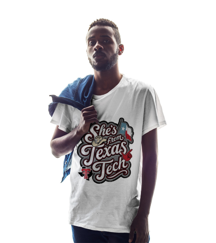 She's From Texas Tech With Texas Flag And Cowboy Hat T-Shirt