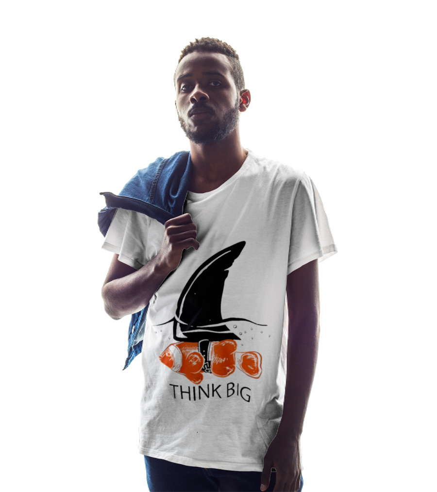 Think Big Goldfish Wearing Shark Fin T-Shirt