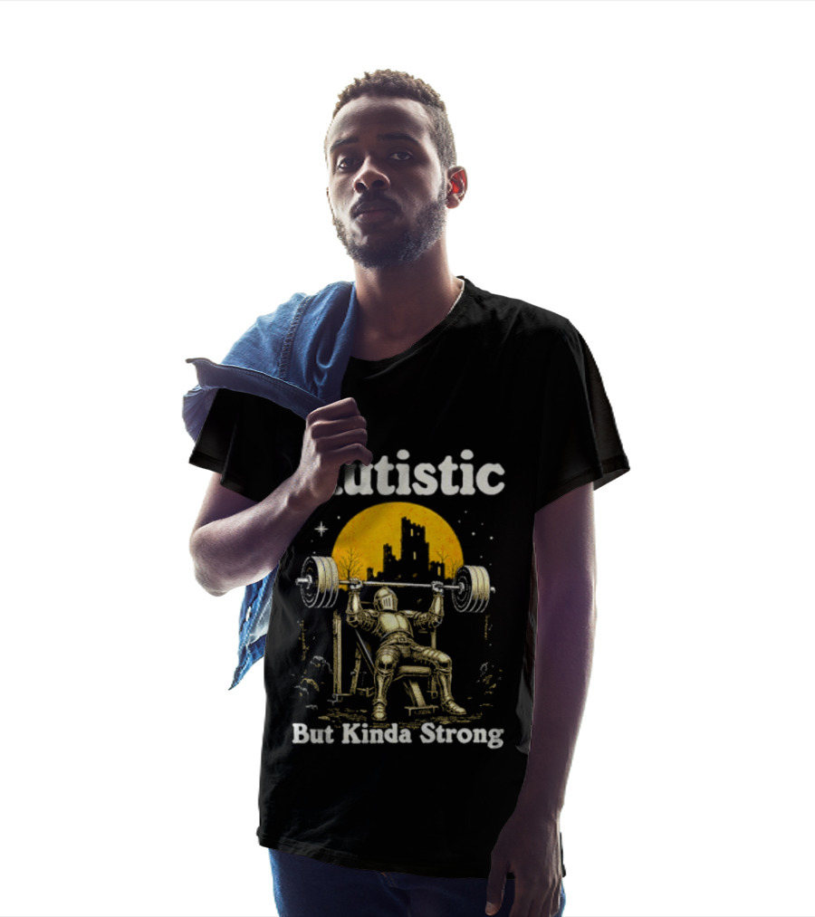 Autistic But Kinda Strong Knight Lifting Weights Autism Awareness Moon T-Shirt