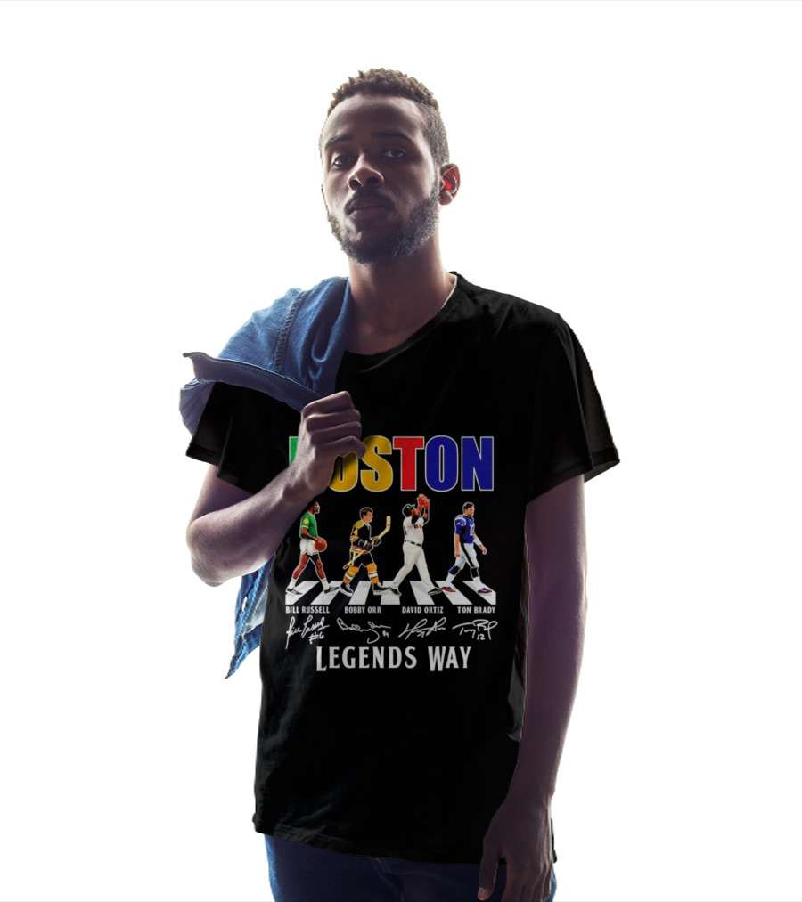 Boston Legends Way Bill Russell Bobby Orr David Ortiz Tom Brady Signatures T-Shirt