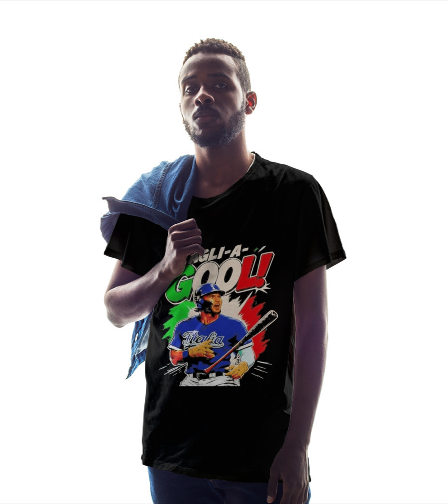 Cagli A Gool Italia Baseball Player Hitter With Italian Flag T-Shirt