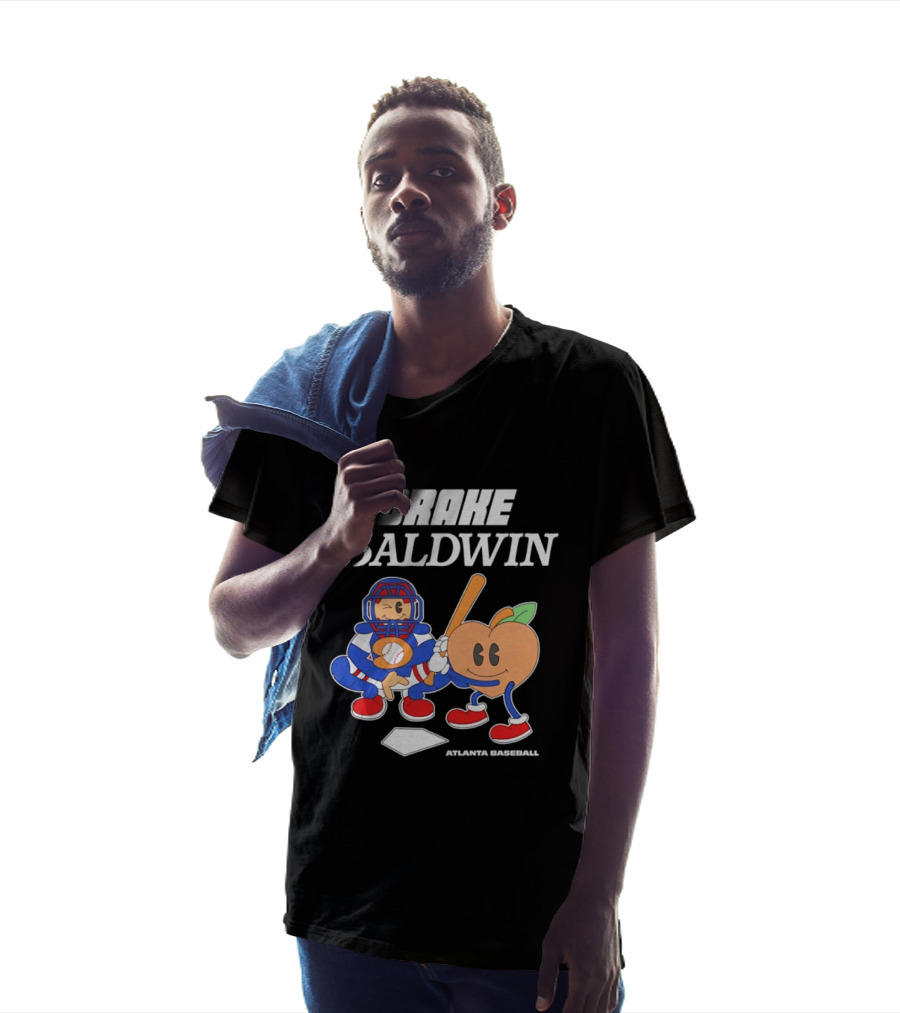 Drake Baldwin Atlanta Baseball Animated Peach Catcher T-Shirt