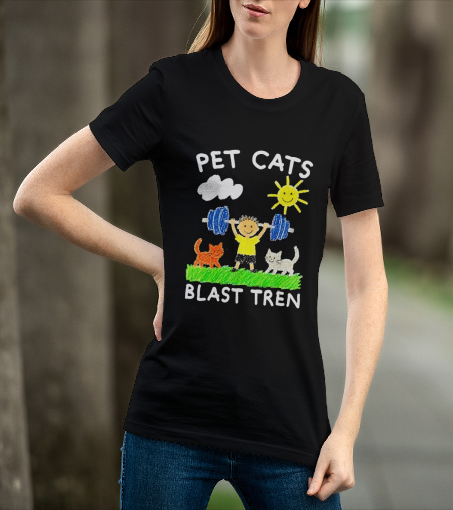 Pet Cats Blast Tren Bodybuilding Gym Child With Weights Sun And Clouds T-Shirt
