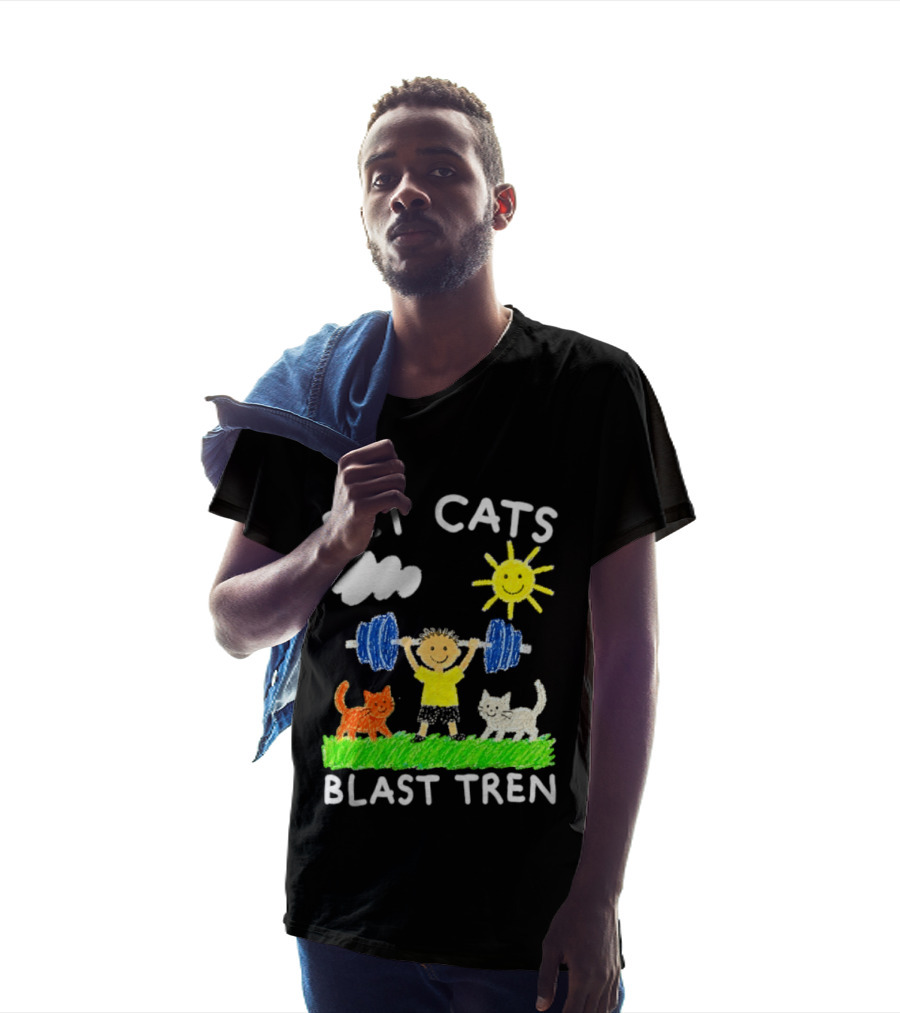Pet Cats Blast Tren Bodybuilding Gym Child With Weights Sun And Clouds T-Shirt