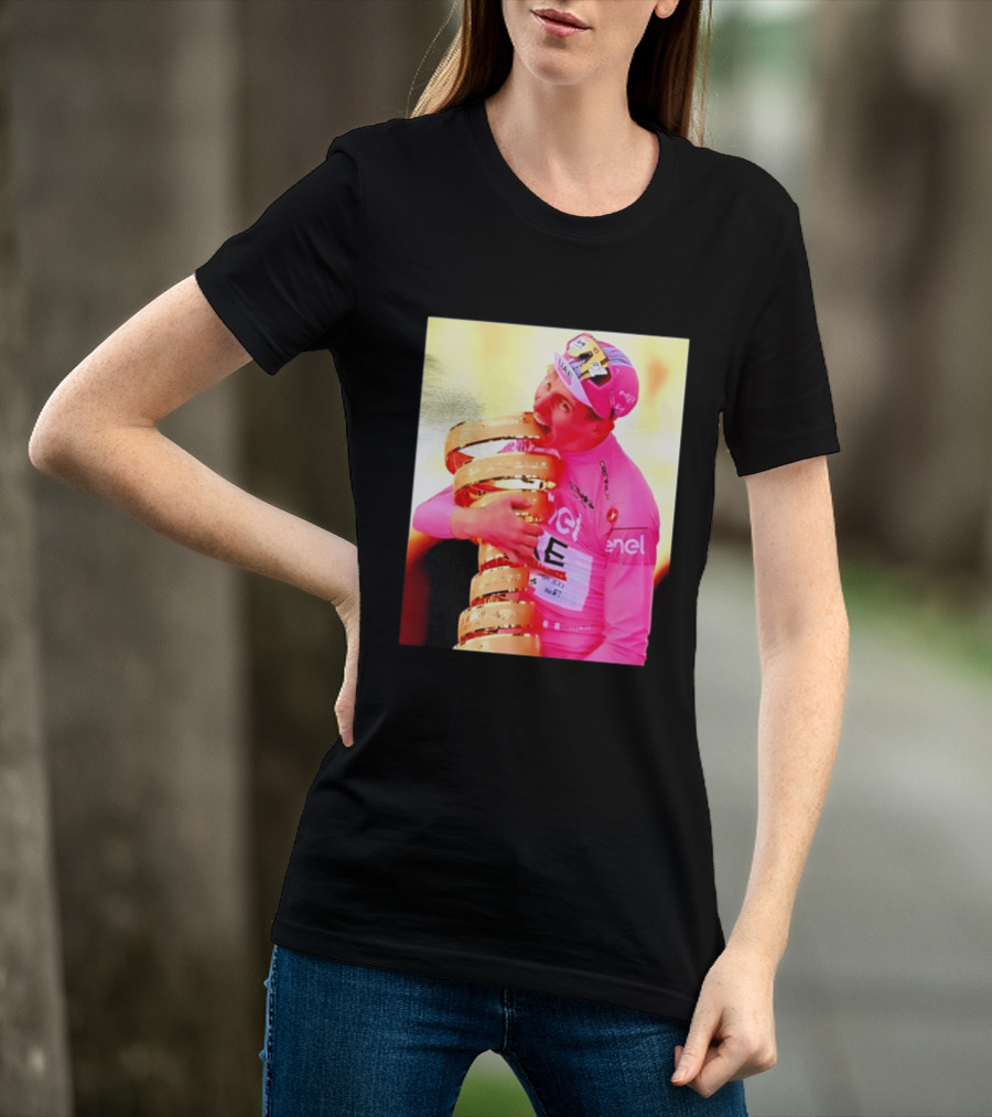 Tadej Pogacar 2024 Giro D'Italia Trophy Celebration In Pink Jersey T-Shirt