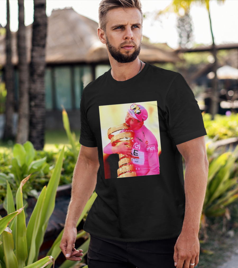 Tadej Pogacar 2024 Giro D'Italia Trophy Celebration In Pink Jersey T-Shirt