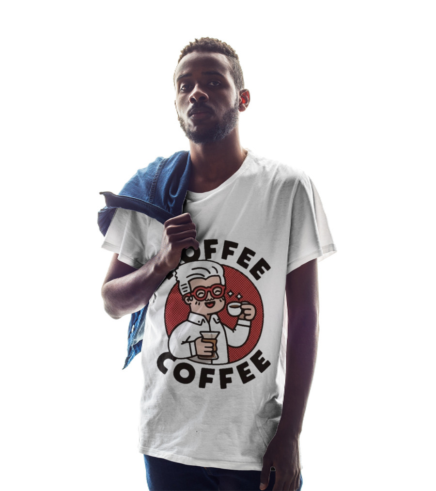 Hoffee Coffee Red Glasses Character Holding Espresso And Drink T-Shirt