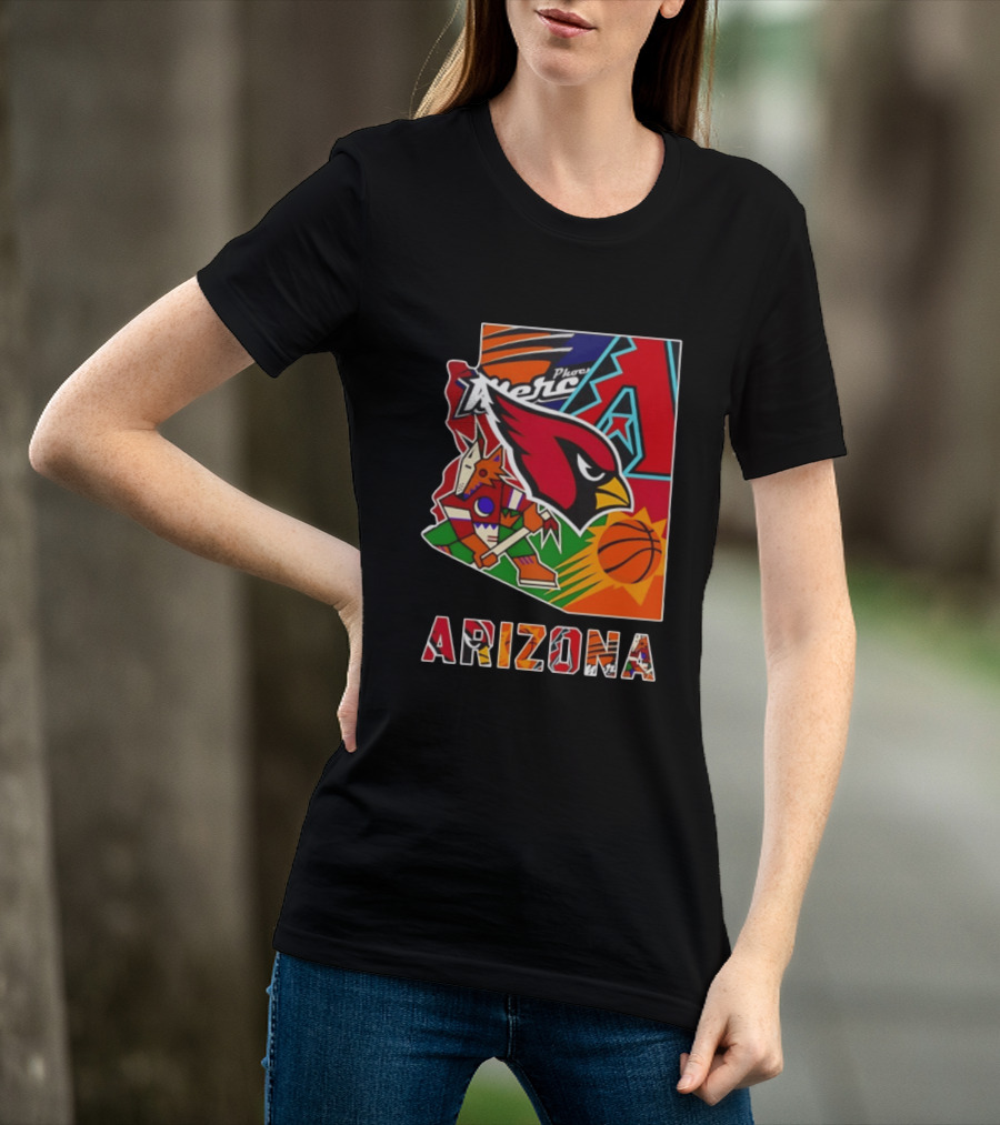 Arizona Cardinals Diamondbacks Suns Mercury Coyotes Sports Teams Map 2026 T-Shirt
