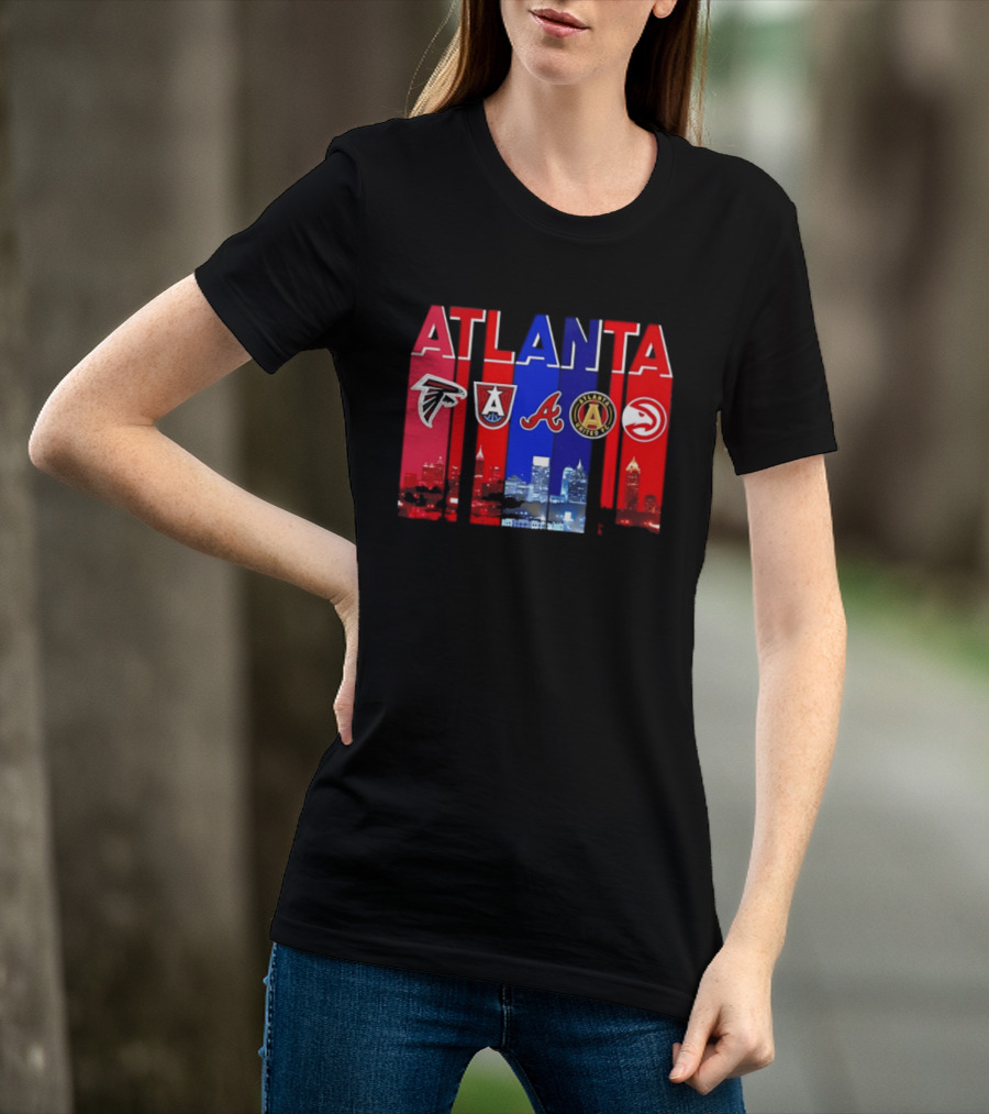 Atlanta Falcons Hawks Braves United FC Skyline City Sports Logos T-Shirt
