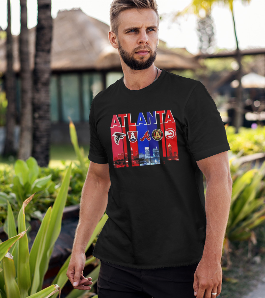 Atlanta Falcons Hawks Braves United FC Skyline City Sports Logos T-Shirt