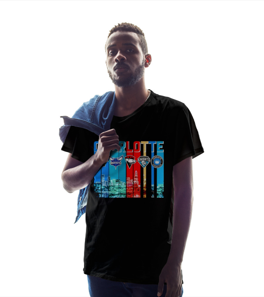 Charlotte Panthers Hornets Knights City Skyline Sports Team Logos T-Shirt