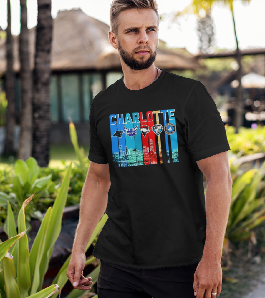 Charlotte Panthers Hornets Knights City Skyline Sports Team Logos T-Shirt