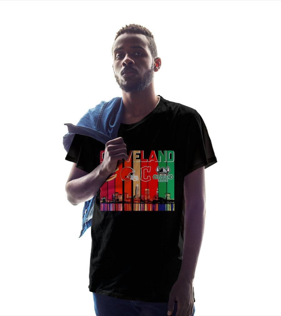 Cleveland Cavaliers Browns Guardians Cleveland State Vikings City Skyline T-Shirt