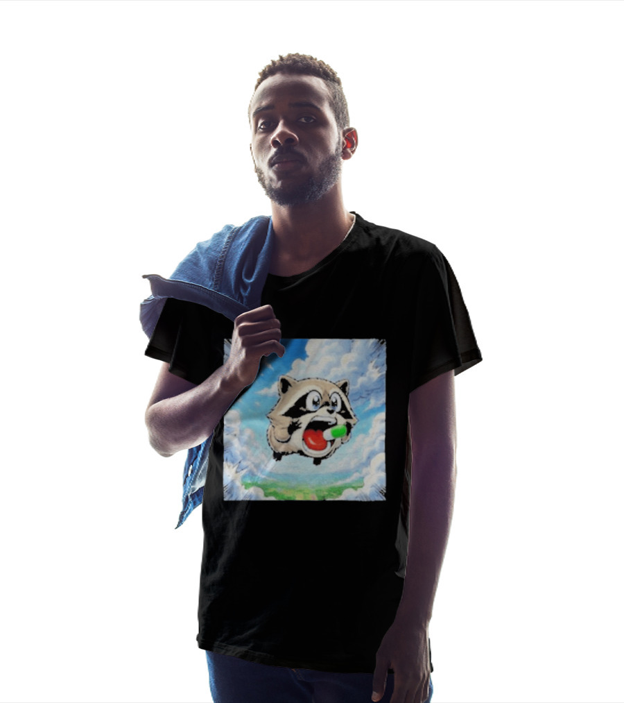 Jimothy Raccoon Cartoon Sky Dive With Colorful Capsule T-Shirt