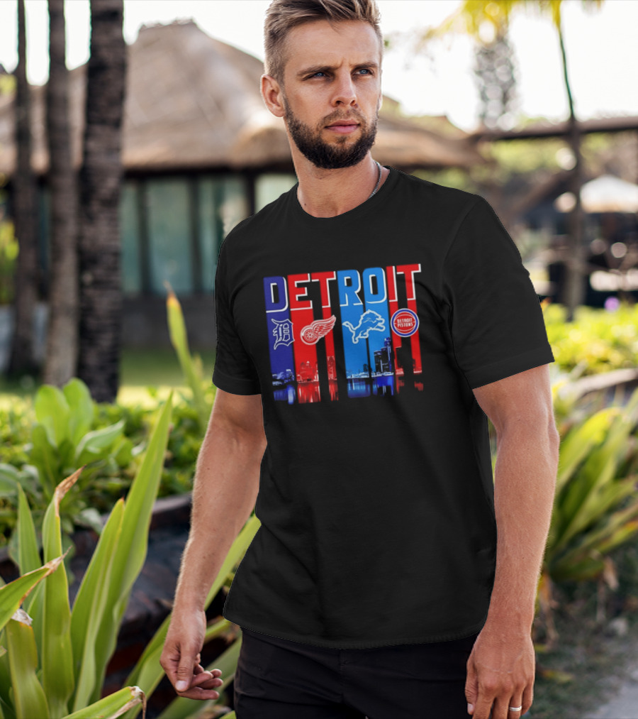 Detroit Tigers Red Wings Lions Pistons City Skyline 2026 T-Shirt