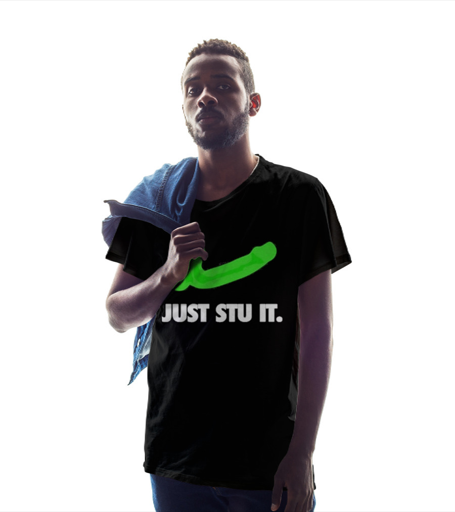 Just Stu It Green Swoosh Iconic Phrase T-Shirt