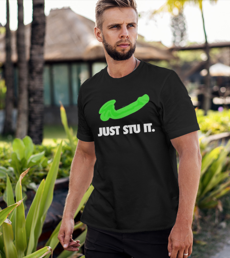 Just Stu It Green Swoosh Iconic Phrase T-Shirt