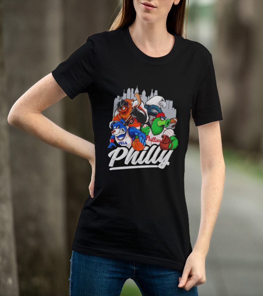 Philly Sports Mascots Gritty Swoop Phanatic Franklin Collage 2026 T-Shirt