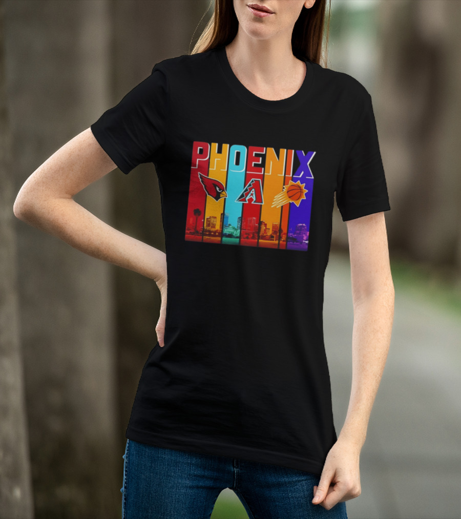 Phoenix Cardinals Diamondbacks Suns Skyline Sports Logos T-Shirt