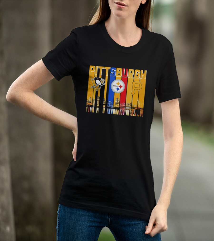 Pittsburgh Penguins Steelers Pirates City Skyline 2026 Sports Teams T-Shirt